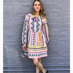 Tribal Pink and Yellow Patterned Mini Dress